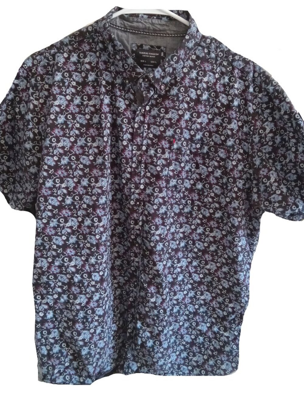 Large Mens short sleeve floral pattern summer blue/black shirt